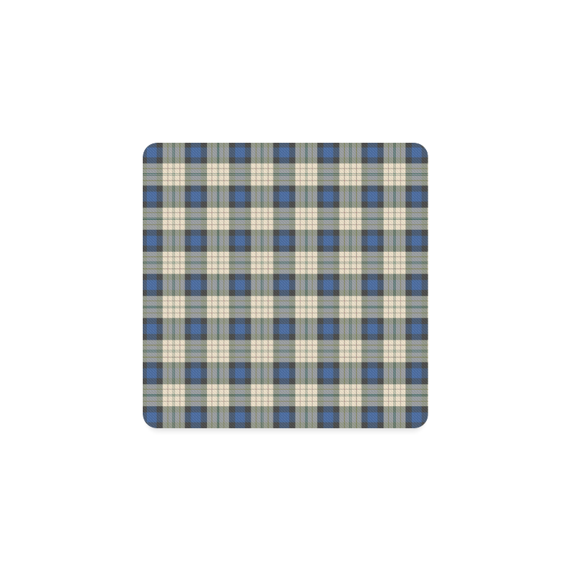 Classic Tartan Squares Fabric - blue beige Square Coaster