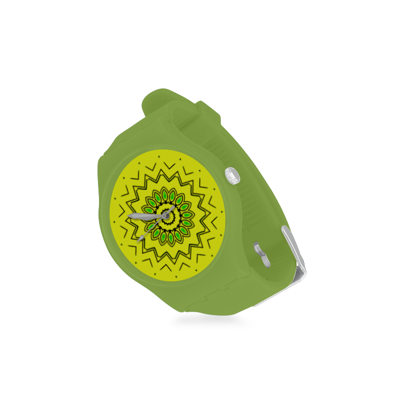 Mandala Green Black Unisex Round Rubber Sport Watch(Model 314)