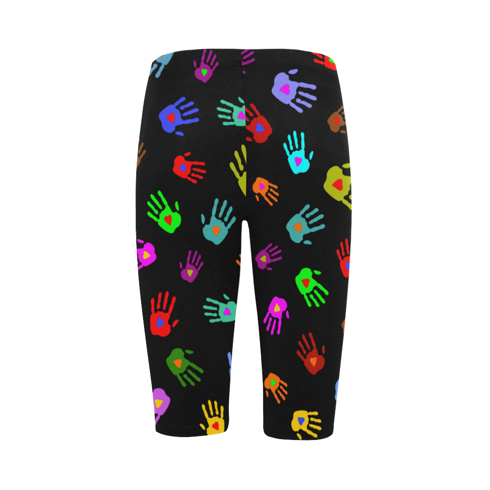 Multicolored HANDS with HEARTS love pattern Hestia Cropped Leggings (Model L03)