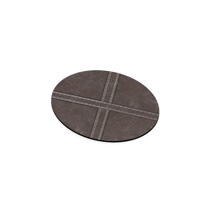 Brown Crackling Pattern 'X' Stitching Round Coaster