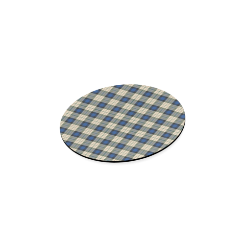 Classic Tartan Squares Fabric - blue beige Round Coaster