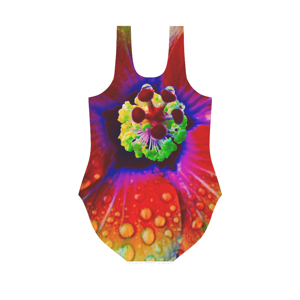 Neon Hibiscus Swimsuit Art by Martina Webster Vest One Piece Swimsuit (Model S04)