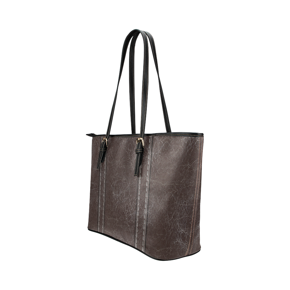 Brown Crackling With Stitching Leather Tote Bag/Small (Model 1651)