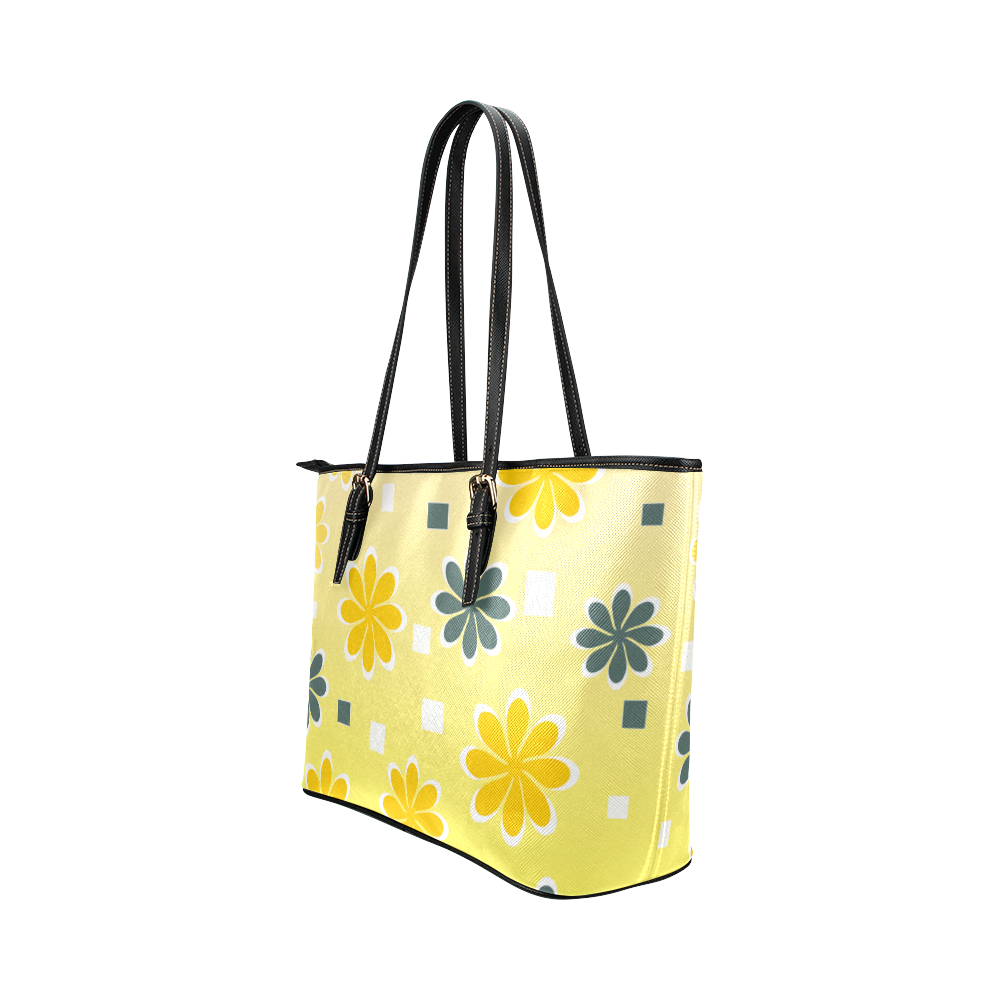 Joyful flowers Leather Tote Bag/Small (Model 1651)