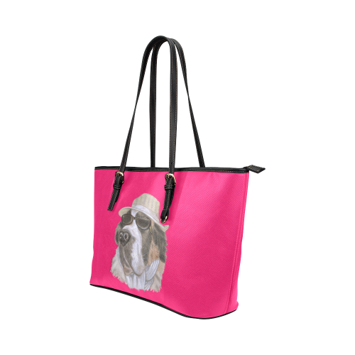 Cool Barney Pink Leather Tote Bag/Small (Model 1651)