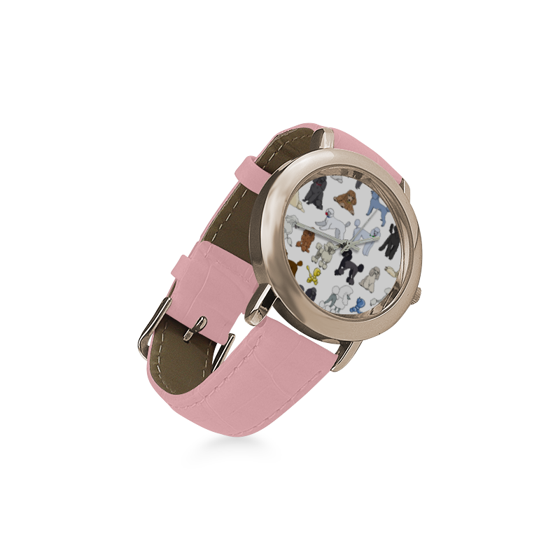 poodles white Women's Rose Gold Leather Strap Watch(Model 201)