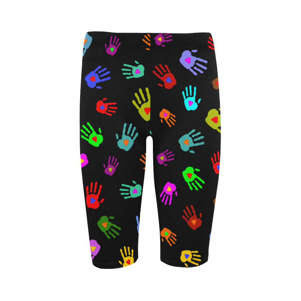 Multicolored HANDS with HEARTS love pattern Hestia Cropped Leggings (Model L03)