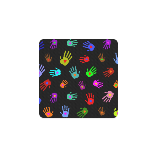Multicolored HANDS with HEARTS love pattern Square Coaster
