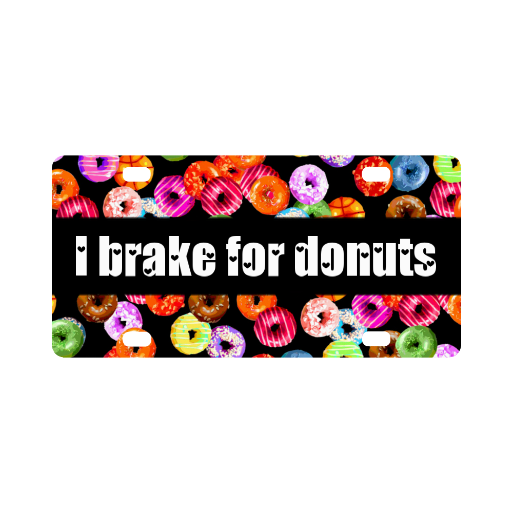 Colorful YUMMY DONUTS + I brake for donuts Classic License Plate