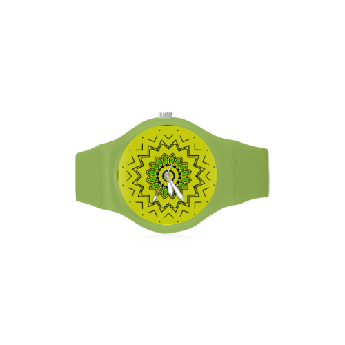 Mandala Green Black Unisex Round Rubber Sport Watch(Model 314)