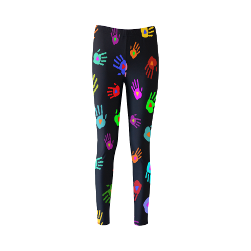 Multicolored HANDS with HEARTS love pattern Cassandra Women's Leggings (Model L01)