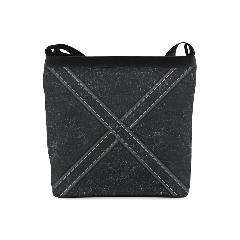 Black Crackling with 'X' Stitching Crossbody Bags (Model 1613)