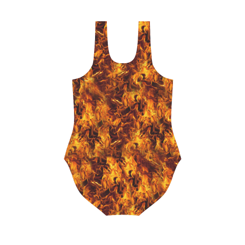 Flaming Fire Pattern Vest One Piece Swimsuit (Model S04)