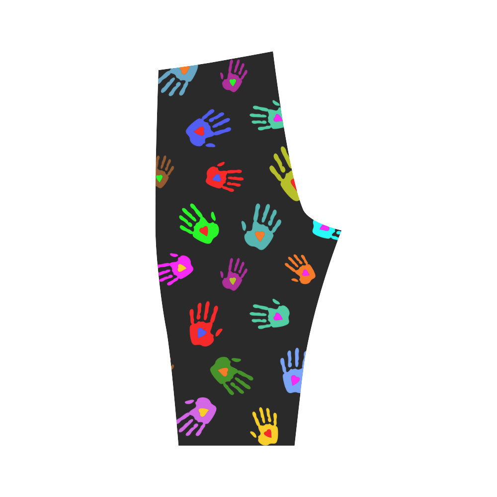 Multicolored HANDS with HEARTS love pattern Hestia Cropped Leggings (Model L03)