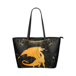 Funny cartoon dragon Leather Tote Bag/Large (Model 1651)