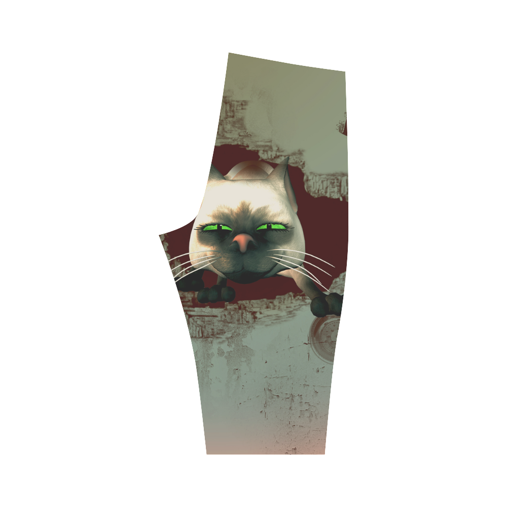 Funny, cute cartoon cat Hestia Cropped Leggings (Model L03)