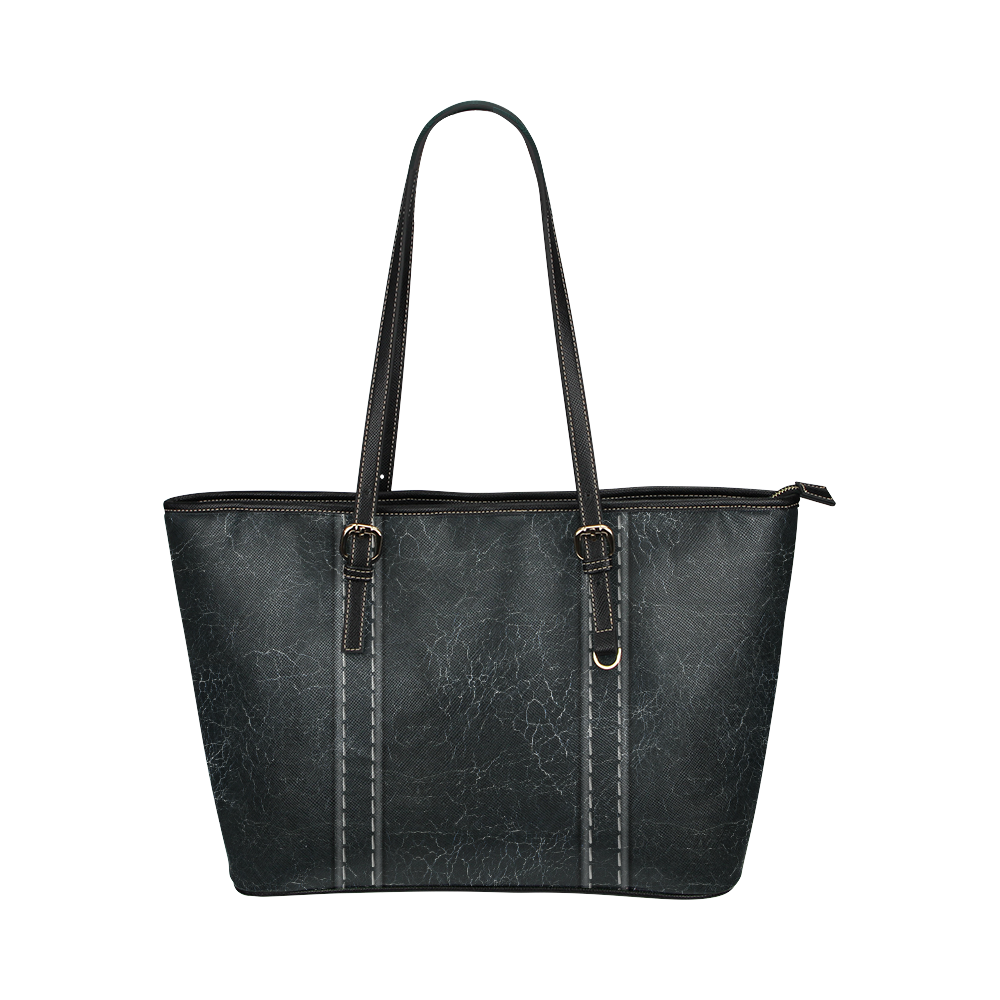 Black  Crackling With Stitching Leather Tote Bag/Small (Model 1651)