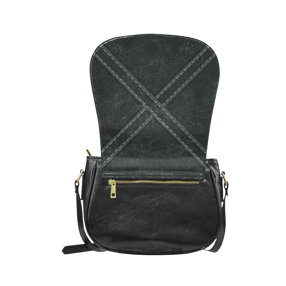 Black Crackling Pattern with Cross Stitching Classic Saddle Bag/Large (Model 1648)