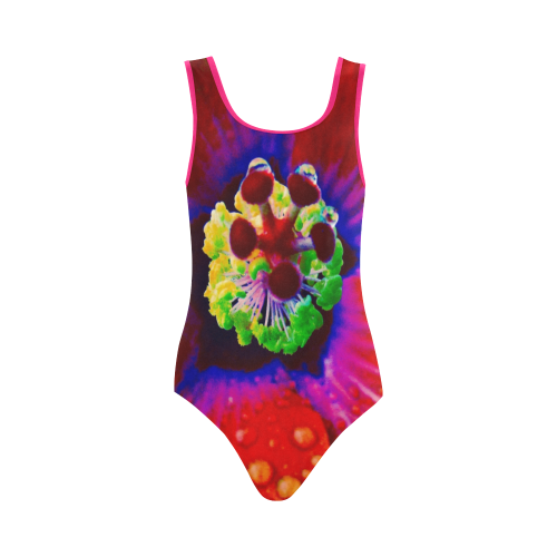Neon Hibiscus Swimsuit Art by Martina Webster Vest One Piece Swimsuit (Model S04)
