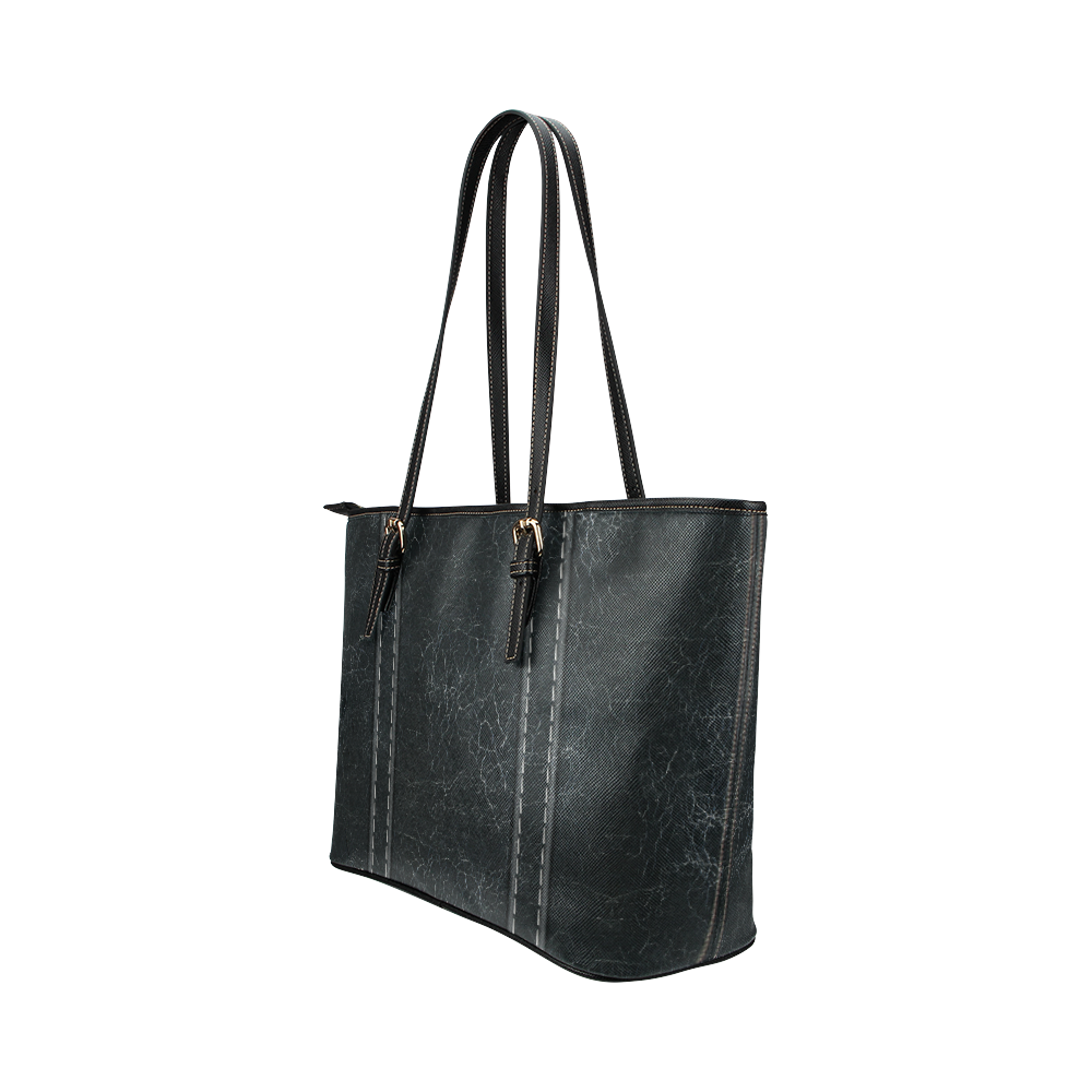 Black  Crackling With Stitching Leather Tote Bag/Small (Model 1651)
