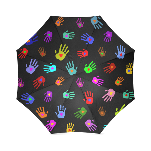 Multicolored HANDS with HEARTS love pattern Foldable Umbrella (Model U01)