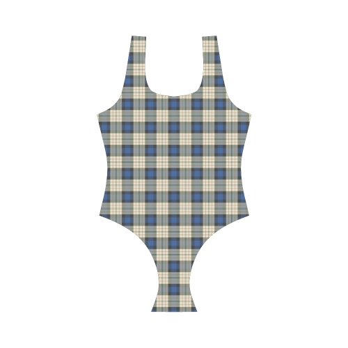 Classic Tartan Squares Fabric - blue beige Vest One Piece Swimsuit (Model S04)