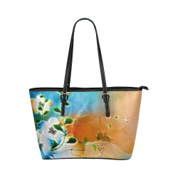 Wonderful glowing flowers Leather Tote Bag/Large (Model 1651)