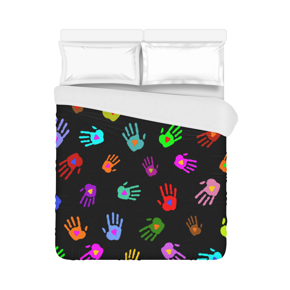 Multicolored HANDS with HEARTS love pattern Duvet Cover 86"x70" ( All-over-print)