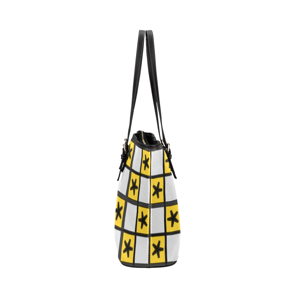 Stars in black and yellow Leather Tote Bag/Small (Model 1651)