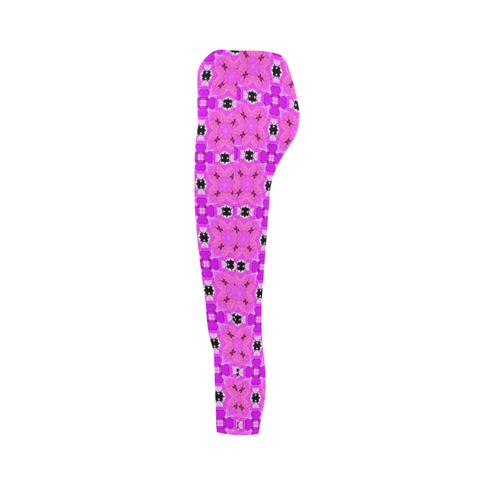Circle Lattice of Floral Pink Violet Modern Quilt Capri Legging (Model L02)