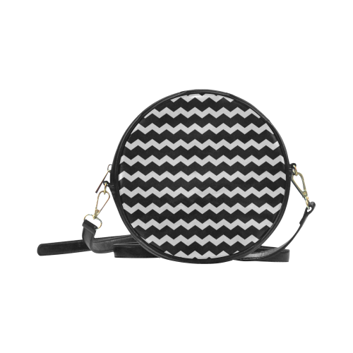 Modern Trendy Pastell Grey Black Zig Zag Pattern Chevron Round Sling Bag (Model 1647)