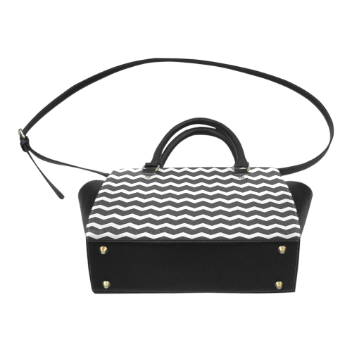 Modern Trendy Pastell Grey Black Zig Zag Pattern Chevron Classic Shoulder Handbag (Model 1653)