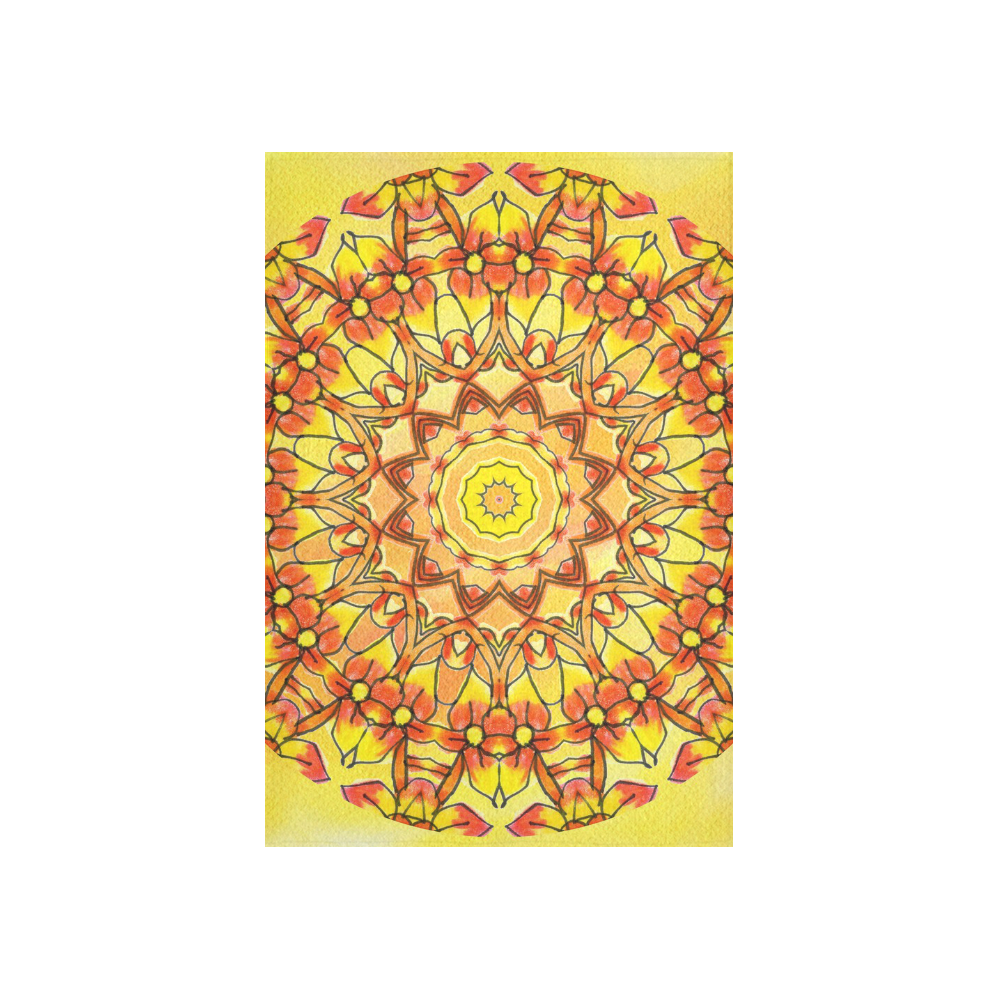 Orange Yellow Sunflower Mandala Red Zendoodle Cotton Linen Wall Tapestry 40"x 60"