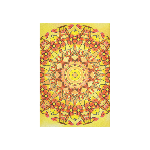 Orange Yellow Sunflower Mandala Red Zendoodle Cotton Linen Wall Tapestry 40"x 60"