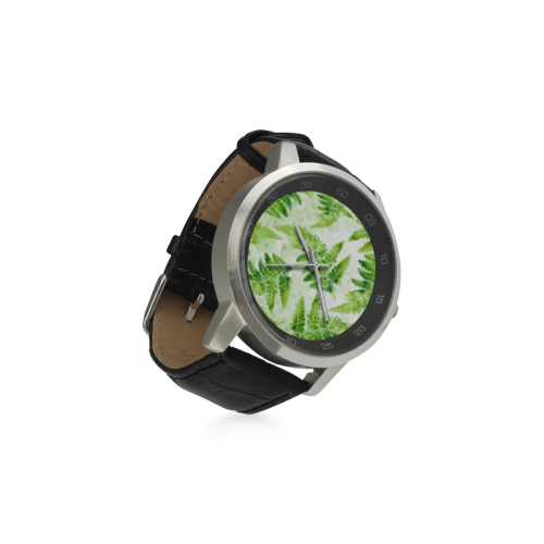 Green Fern Unisex Stainless Steel Leather Strap Watch(Model 202)