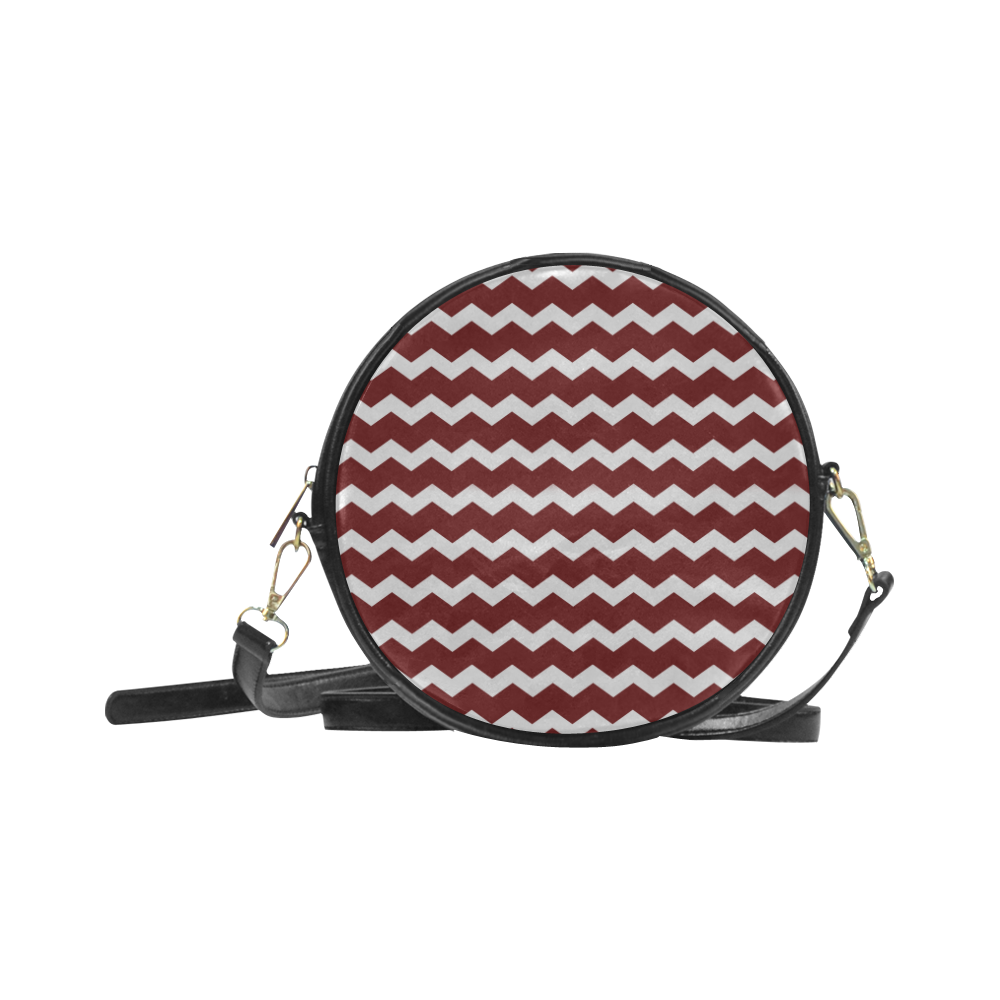 Modern Trendy Pastell Grey Dark Red Zig Zag Pattern Chevron Round Sling Bag (Model 1647)