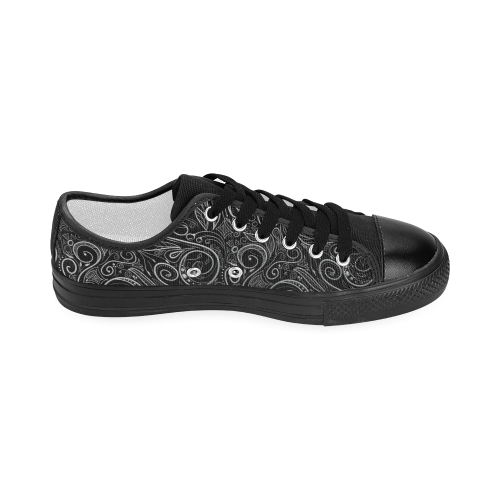 A elegant floral damasks in  silver and black Women's Classic Canvas Shoes (Model 018)