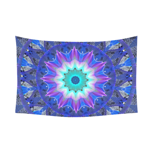 Blue Ice Merry Aqua Violet Foliage Flowers Zen Cotton Linen Wall Tapestry 90"x 60"