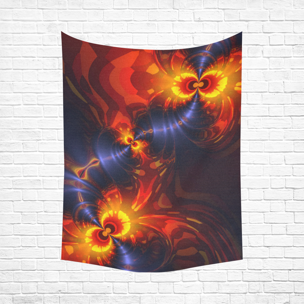 Butterfly Eyes, Abstract Violet Gold Wings Cotton Linen Wall Tapestry 60"x 80"