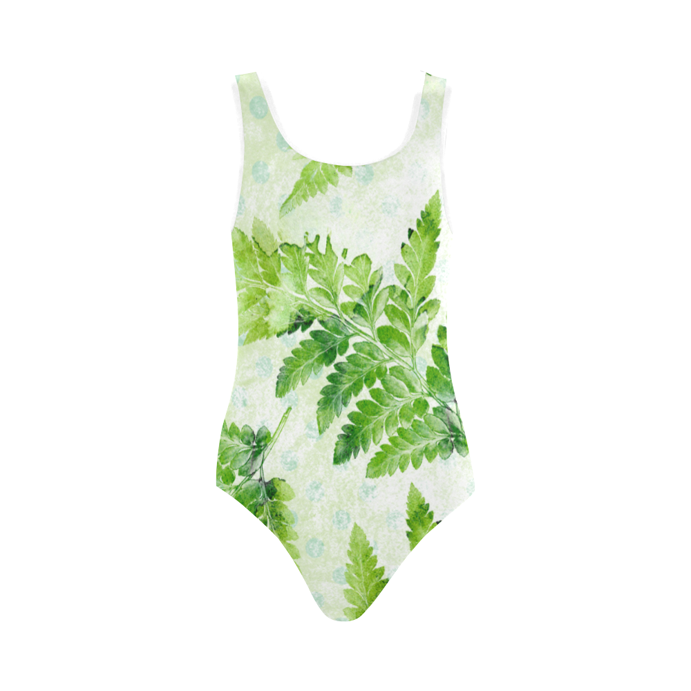 Green Fern Vest One Piece Swimsuit (Model S04)
