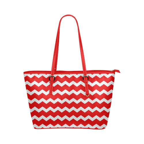 Modern Trendy Pastell Grey Red Zig Zag Pattern Chevron Leather Tote Bag/Large (Model 1651)