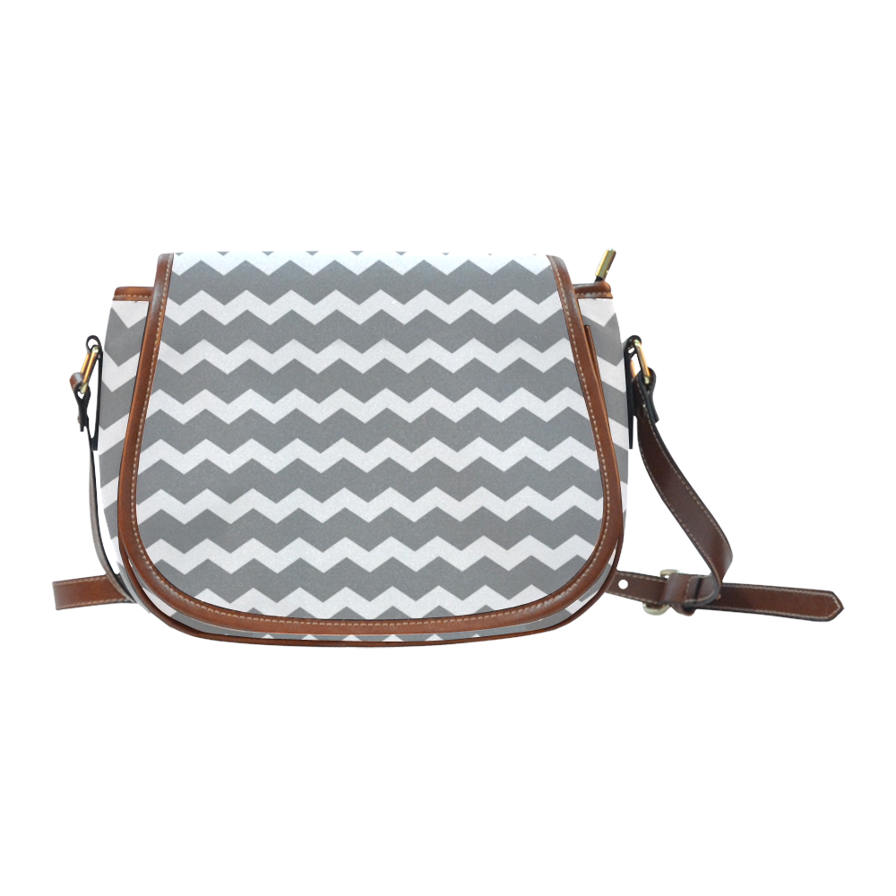Modern Trendy Pastel Grey Grey Pink Zig Zag Pattern Chevron Saddle Bag/Small (Model 1649) Full Customization