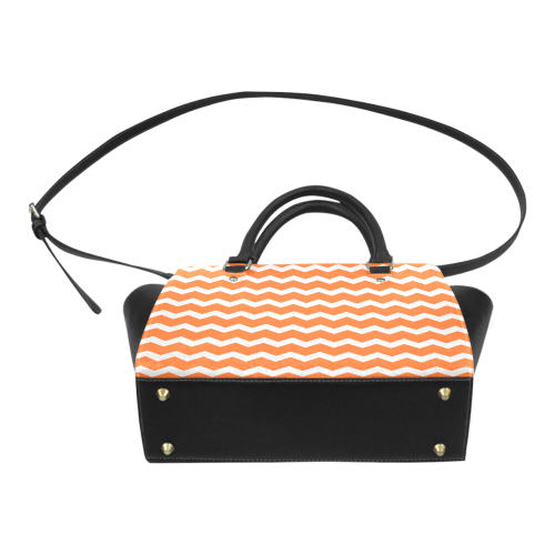 Modern Trendy Pastel Grey Orange Zig Zag Pattern Chevron Classic Shoulder Handbag (Model 1653)