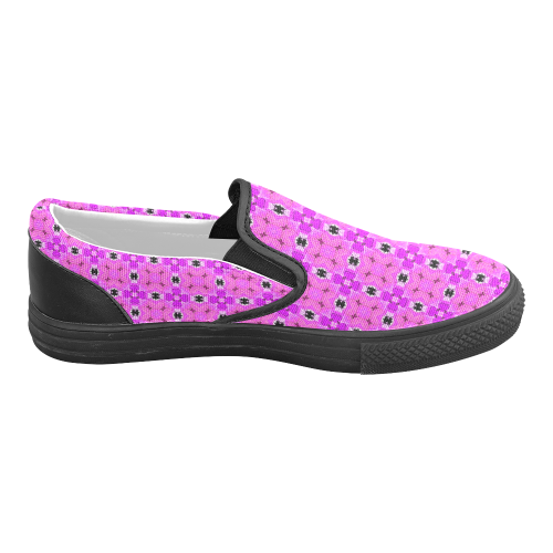 Circle Lattice of Floral Pink Violet Modern Quilt Women's Unusual Slip-on Canvas Shoes (Model 019)