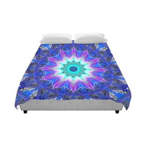 Blue Ice Merry Aqua Violet Foliage Flowers Zen Duvet Cover 86"x70" ( All-over-print)