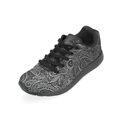 A elegant floral damasks in  silver and black Women’s Running Shoes (Model 020)