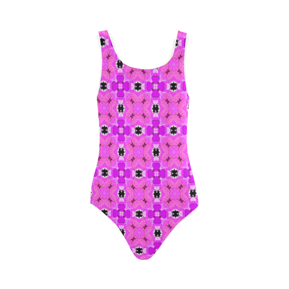 Circle Lattice of Floral Pink Violet Modern Quilt Vest One Piece Swimsuit (Model S04)