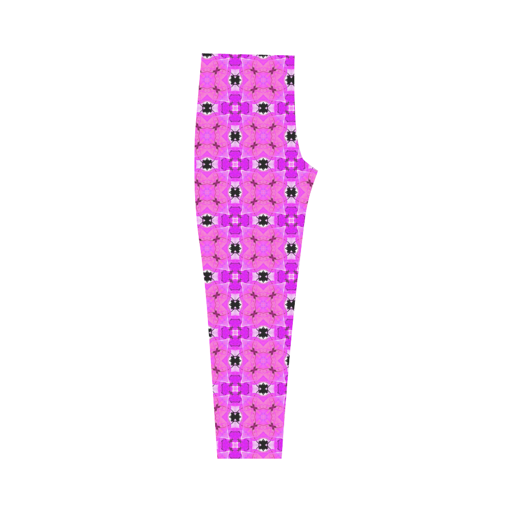 Circle Lattice of Floral Pink Violet Modern Quilt Capri Legging (Model L02)