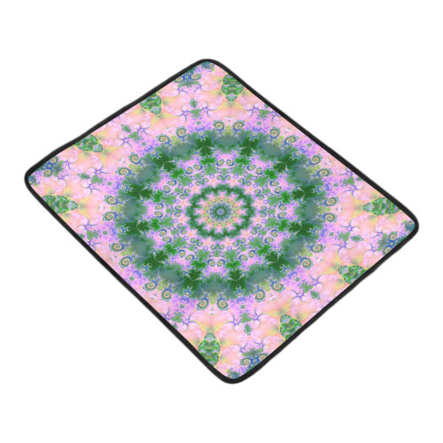 Rose Pink Green Explosion of Flowers Mandala Beach Mat 78"x 60"