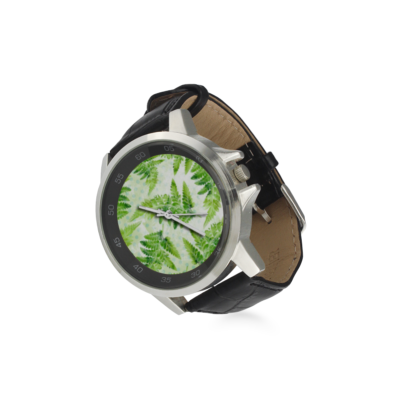 Green Fern Unisex Stainless Steel Leather Strap Watch(Model 202)